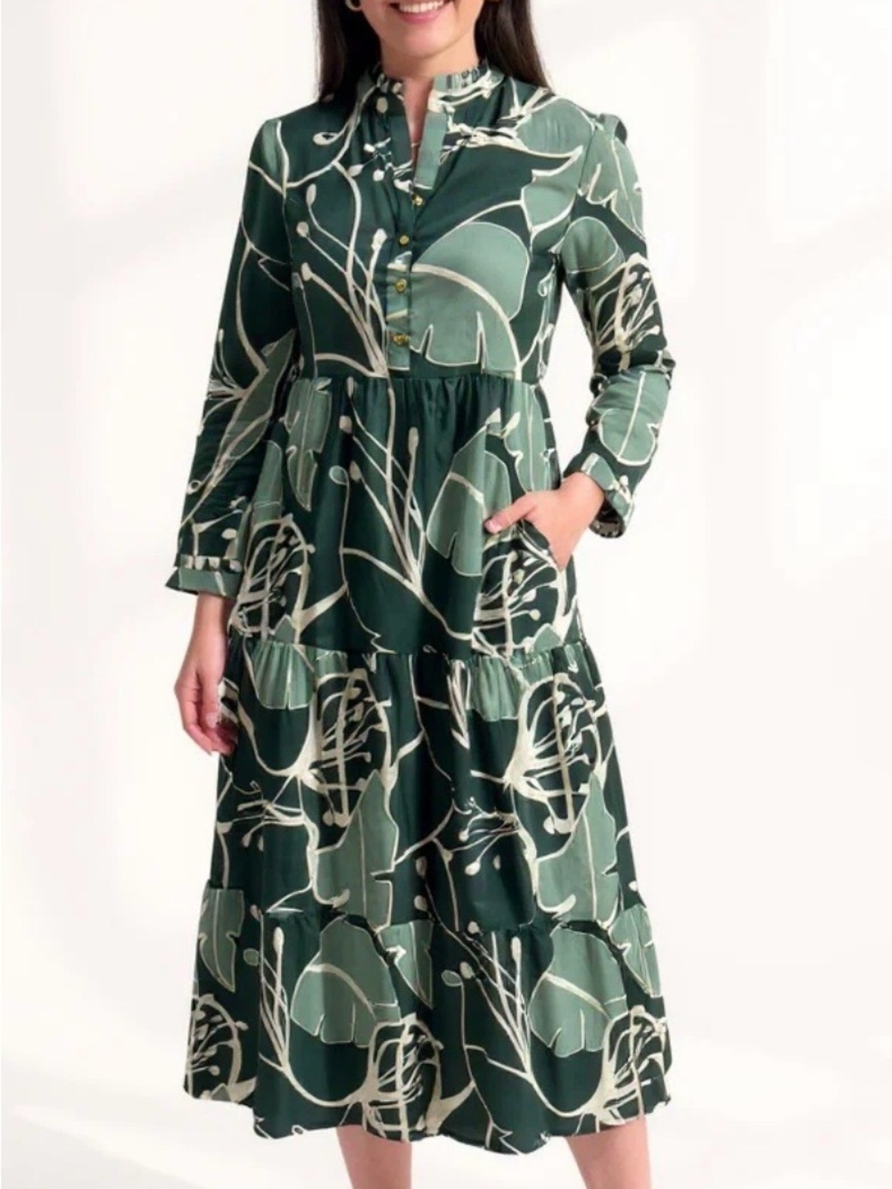 Women's Green Abstract Print Liza Byrd Midi Dress